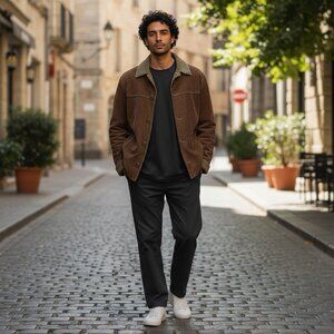 Ted Affleck XL Coat Jacket Suede Leather Brown Tan Faux Shearling Western Cowboy